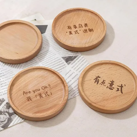 Kreativer Japanischer Untersetzer aus Buchenholz Rund Hitzebeständige Tischmatte Für Kaffeetasse Desktop Dekoration