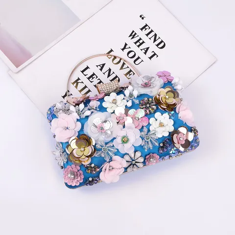 Women Sequin Flower Evening Bag Elegant Beaded Clutch Purse With Chain Strap For Wedding Party Banquet Handbag