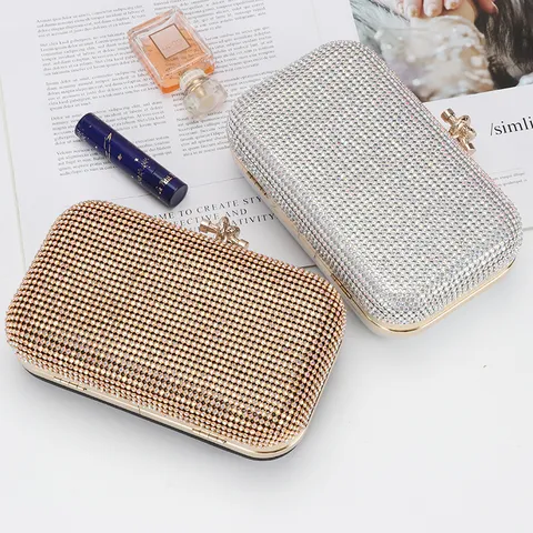 Women Fashion Mesh Rhinestone Evening Bag Luxury Crystal Clutch Purse Metallic Chain Shoulder Bag For Banquet Party