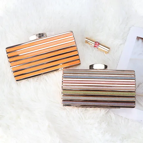 Women Acrylic Evening Bag Luxury Hard Shell Clutch Purse Stripe Design Shoulder Crossbody Bag For Party Wedding