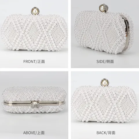 Artificial Pearl Beaded Evening Bag Women Luxury Metal Lock Clutch Purse Fashion Banquet Shoulder Crossbody Bag