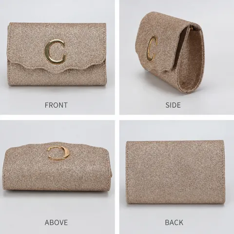 Glitter Evening Bag Metallic Letter Lock Flap Clutch Bag Shimmering Party Wedding Shoulder Crossbody Bag For Women