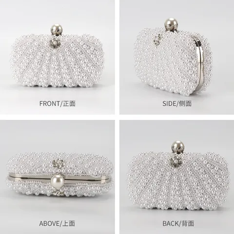 Elegant Acrylic Pearl Beaded Evening Bag Women Mini Clutch Bag Rhinestone Wedding Prom Purse Chain Crossbody Bag