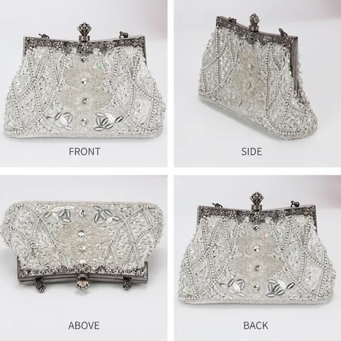 Vintage Handmade Beaded Evening Bag For Women Retro Sequins Clutch Purse Elegant Metallic Lock Handbag Party Purse