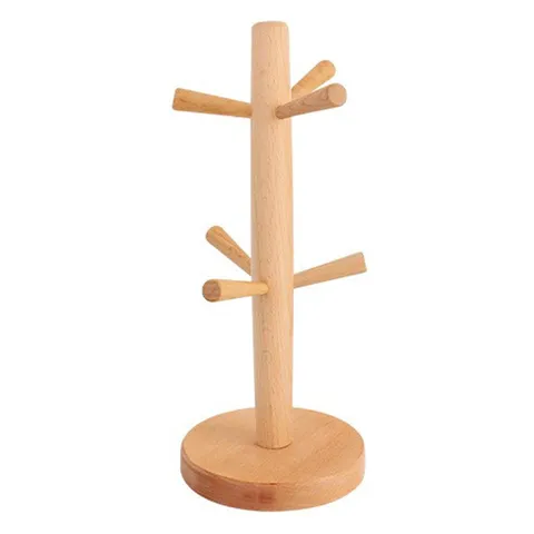 Japanischer Stil Holz Tassenbaum Halter Kreativ Buche Arbeitsplatte Becher Trockengestell Mit Sechs Haken Für Küche Aufbewahrung Wohnkultur