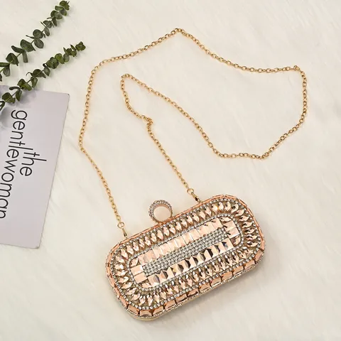 Women's Luxury Rhinestone Evening Bag Vintage Metallic Frame Clutch Purse Elegant Banquet Wedding Handbag
