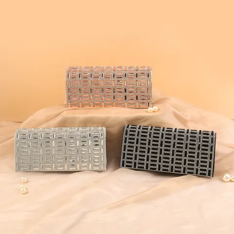 Women Rhinestone Evening Bag Luxury Crystal Envelope Clutch Sparkling Wedding Party Handbag with Metallic Chain