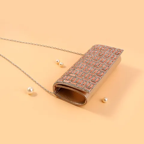 Women Rhinestone Evening Bag Luxury Crystal Envelope Clutch Sparkling Wedding Party Handbag with Metallic Chain