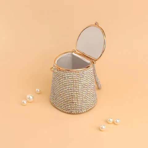 Women Rhinestone Evening Bag Vintage Bucket Bag Luxury Colorful Crystal Handbag Party Wedding Purse
