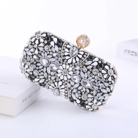 Women Rhinestone Evening Bag Luxury Crystal Clutch Purse Wedding Banquet Handbag With Pearl Clasp Elegant