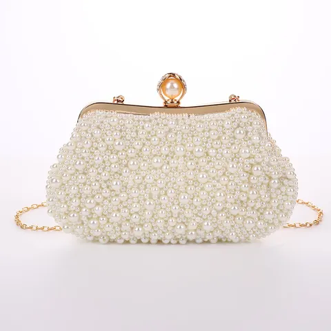 Women Pearl Evening Bag Acrylic Chain Clutch Elegant Wedding Party Handbag Artificial Pearl Purse Vintage Prom Bag