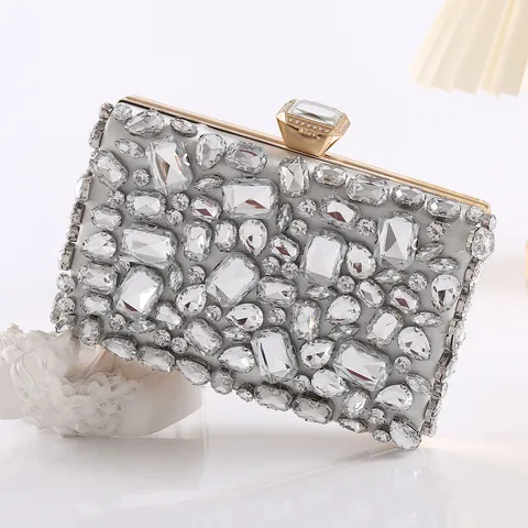 Women Rhinestone Evening Bag Acrylic Clutch Purse Luxury Diamond Metallic Chain Shoulder Bag Banquet Party Handbag