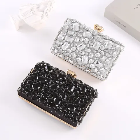 Women Rhinestone Evening Bag Acrylic Clutch Purse Luxury Diamond Metallic Chain Shoulder Bag Banquet Party Handbag
