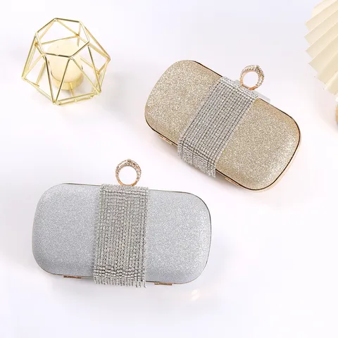 Women Glitter Evening Bag Rhinestone Tassel Clutch Bag Ring Lock Wedding Party Purse Shoulder Crossbody Bag