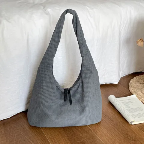 Large Capacity Shoulder Bag For Women Slouchy Woven Fabric Hobo Bag Casual Commuter Handbag Tote Bag Minimalist Shopping Bag