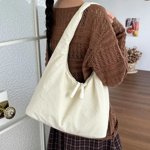 Large Capacity Shoulder Bag For Women Slouchy Woven Fabric Hobo Bag Casual Commuter Handbag Tote Bag Minimalist Shopping Bag