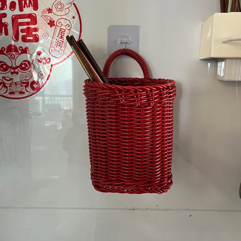 Cesta de Almacenamiento Colgante de Ratán Plástico Cocina Ajo Jengibre Organizador Colgante Baño Caja de Almacenamiento