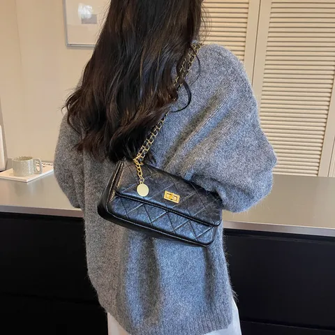 Women Classic Quilted Chain Shoulder Bag PU Leather Luxury Designer Underarm Crossbody Handbag Daily Commute