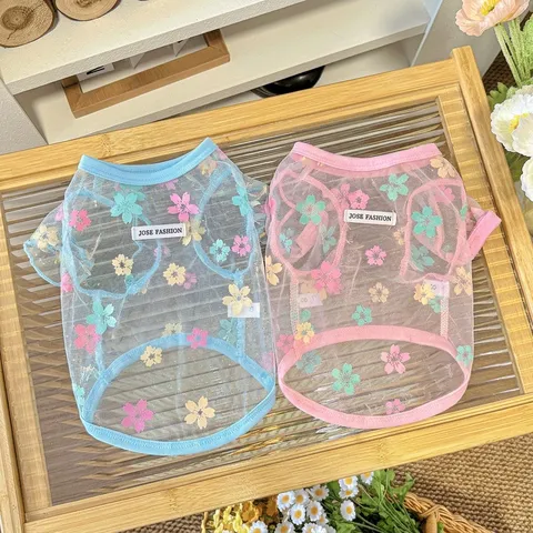 Ademend Huisdier Hond Mesh Vest Schattige Kleine Madeliefje Bloemenprint Zomer Zonbescherming Dunne Kleding Puppy Kat Tanktop