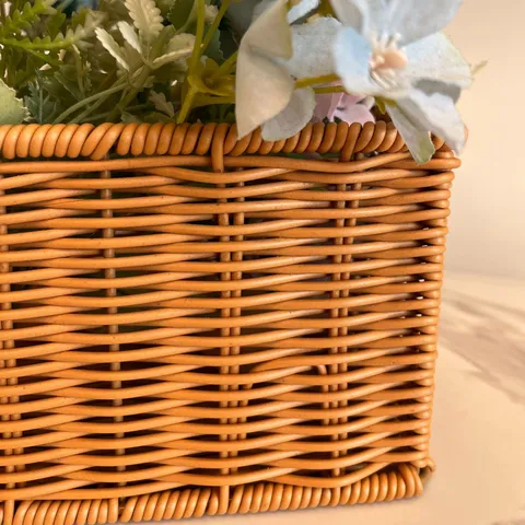 Imitation Rattan Woven Storage Basket Handheld Rectangular Oval Fruit Floral Arrangement Basket Home Sundries Organizer