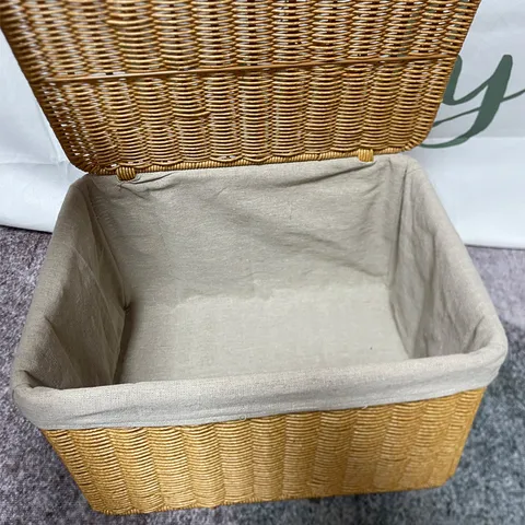 Handmade Imitation Rattan Storage Basket With Lid Fabric Lining Woven Laundry Basket Toy Books Organizer Home Storage