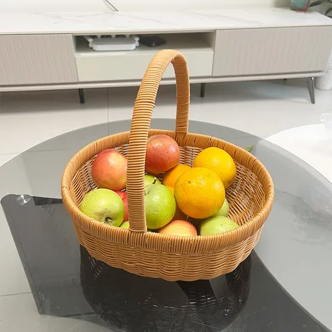 Imitation Rattan Handmade Woven Storage Basket Pumpkin Basket Fruit Egg Basket Pastoral Style Home Living Room Container