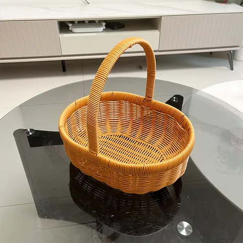 Imitation Rattan Handmade Woven Storage Basket Pumpkin Basket Fruit Egg Basket Pastoral Style Home Living Room Container