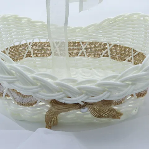 Pastoral Style Woven Flower Basket Handheld Storage Basket With Bowknot Mesh Gift Packaging Wedding Party Home Decor