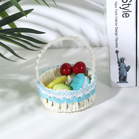 Pastoral Style Portable Weaving Basket With Lace Border Wedding Favor Floral Arrangement Decorative Storage Basket