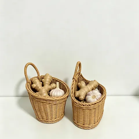 Cesta de Almacenamiento Colgante de Pared de Plástico Tejido Organizador para Cocina