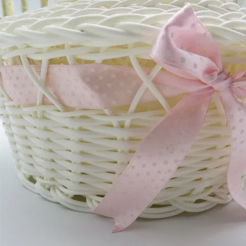 Imitation Rattan Portable Flower Basket Woven Fruit Bread Storage Basket Wedding Handmade Woven Basket With Bow Ribbon