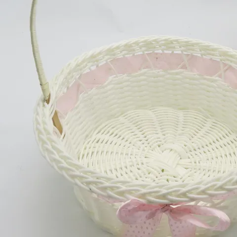 Imitation Rattan Portable Flower Basket Woven Fruit Bread Storage Basket Wedding Handmade Woven Basket With Bow Ribbon