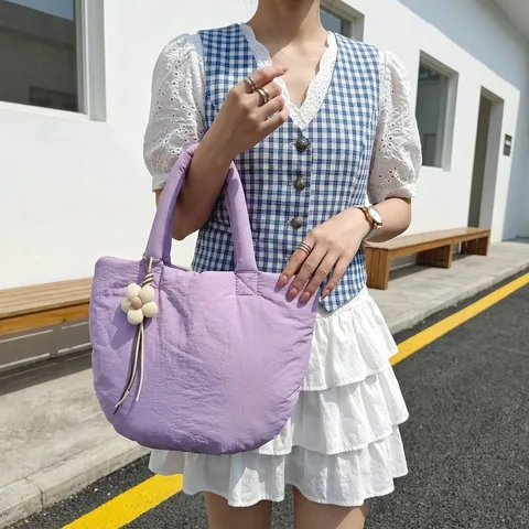 Damen Casual Stoff Wolke Tote Bag Süße Nähte Puffer Handtasche Stilvolle Unterarm Schultertasche Für Den Täglichen Pendelverkehr