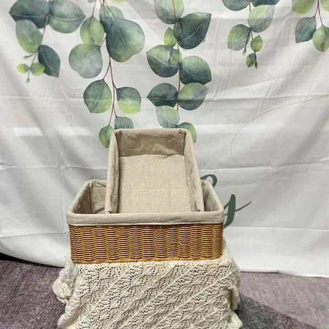 Handmade Woven Storage Basket With Fabric Liner Rectangular Storage Bin For Cosmetics Toys Snacks Home Organization