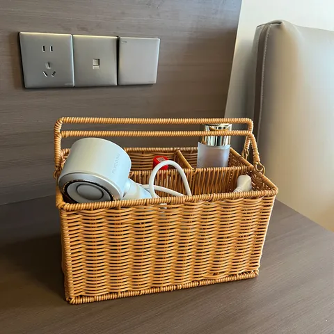 Rectangular Woven Storage Basket Imitation Rattan Handheld Organizer Box With Dual Handles For Home Desktop Sundries