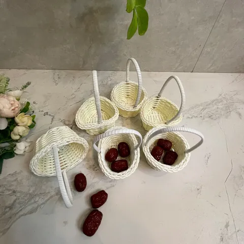 Mini Plastic Woven Rattan Small Flower Basket Desktop Storage Basket White Tabletop Ornament Home Decor