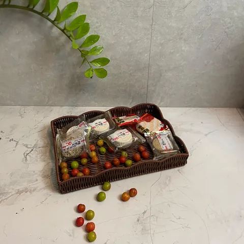 Handmade Woven Imitation Rattan Bread Basket Fruit Storage Tray Kitchen Vegetable Draining Basket Rectangular