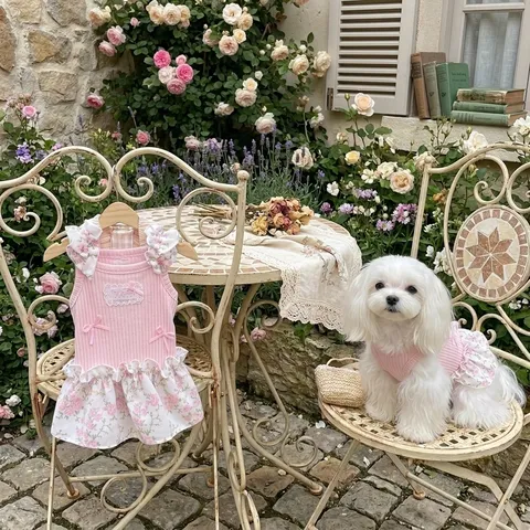 Summer New Dopamine Style Pet Dress Cute Dog Cat Vest Floral Ruffle Mesh Skirt Princess Apparel Small Puppy Clothes