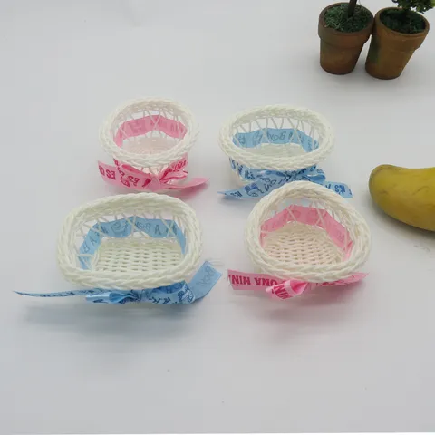 Handmade Mini Woven Rattan Flower Basket Small Storage Basket With Bowknot Ribbon Gift Basket Desktop Organizer