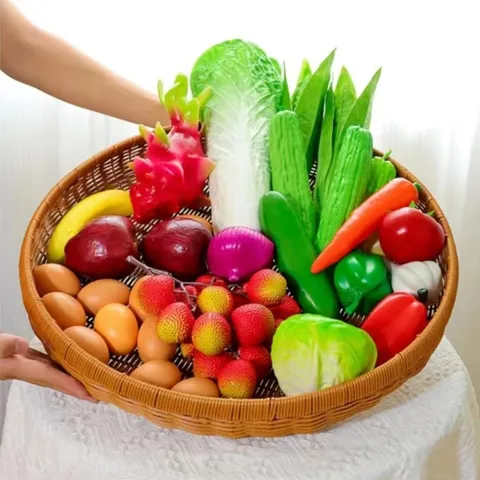 Hand Woven Imitation Rattan Storage Basket Plastic Fruit Tray Bread Vegetable Drying Winnowing Basket Household Organizer