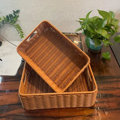 Minimalist Plastic Storage Basket Woven Design Large Capacity Storage Bin For Living Room Desktop Sundries Organizer
