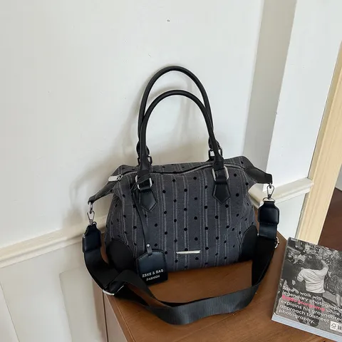 Retro Polka Dot Plaid Tote Bag Casual Stitching Single Strap Shoulder Crossbody Underarm Bag Minimalist Fabric Handbag For Women Daily Commute