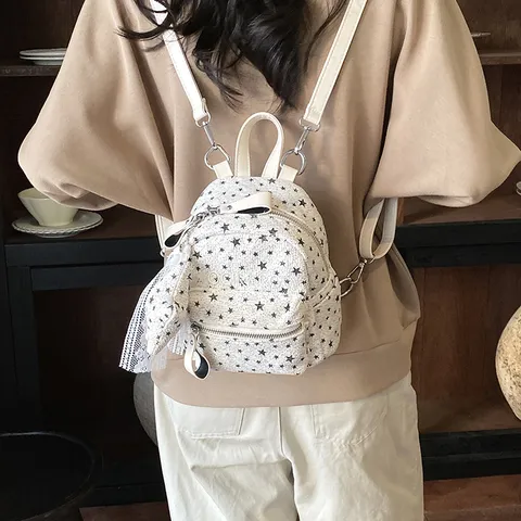 Japanischer Stil Süßer Sternenmuster Rucksack Mode Einfach Große Kapazität PU-Leder Kleiner Reise Rucksack Für Damen