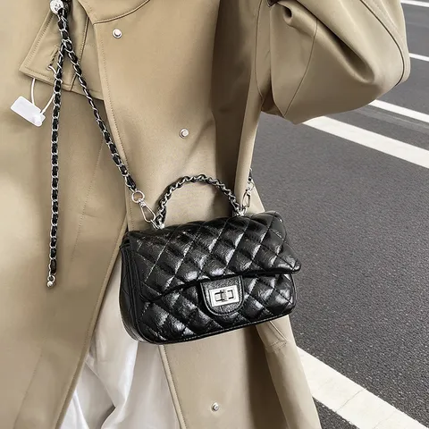Elegante Borsa a Tracolla Trapuntata in Pelle PU da Donna Classica Chiusura a Girello Catena Metallica Borsa a Spalla Moda Pendolarismo