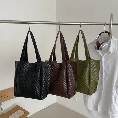 Borsa Tote Intrecciata di Modo delle Donne Grande Capacità Pelle PU Casual Commuter Tracolla Borsetta Per Lavoro Quotidiano Viaggio