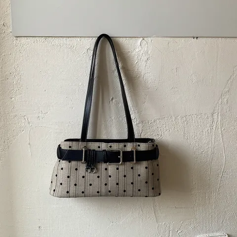 Niche Ontwerp Polka Dot Onderarmtas Voor Vrouwen Retro Riem Gesp Schoudertas Cyberpunk Motorfiets Y2K Rits Handtas