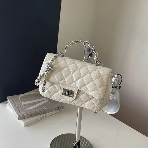 Elegante Borsa a Tracolla Trapuntata in Pelle PU da Donna Classica Chiusura a Girello Catena Metallica Borsa a Spalla Moda Pendolarismo