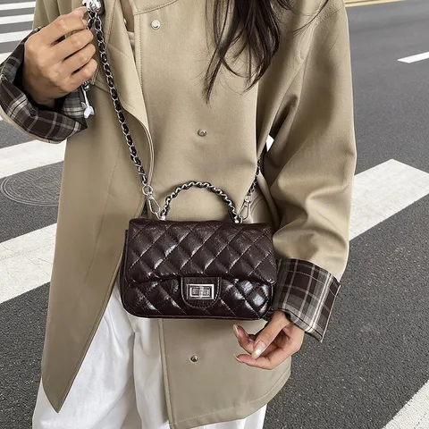 Borsa a Spalla Trapuntata da Donna Elegante in Pelle PU a Tracolla Piccola Borsa a Mano Quadrata Con Serratura in Metallo Moda Messenger Bag