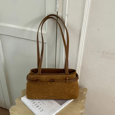 Vintage Imitatiesuède Onderarmtas Voor Dames Effen Kleur Schoudertas Met Gesp Elegante Handtas