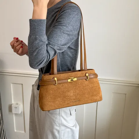 Vintage Imitatiesuède Onderarmtas Voor Dames Effen Kleur Schoudertas Met Gesp Elegante Handtas